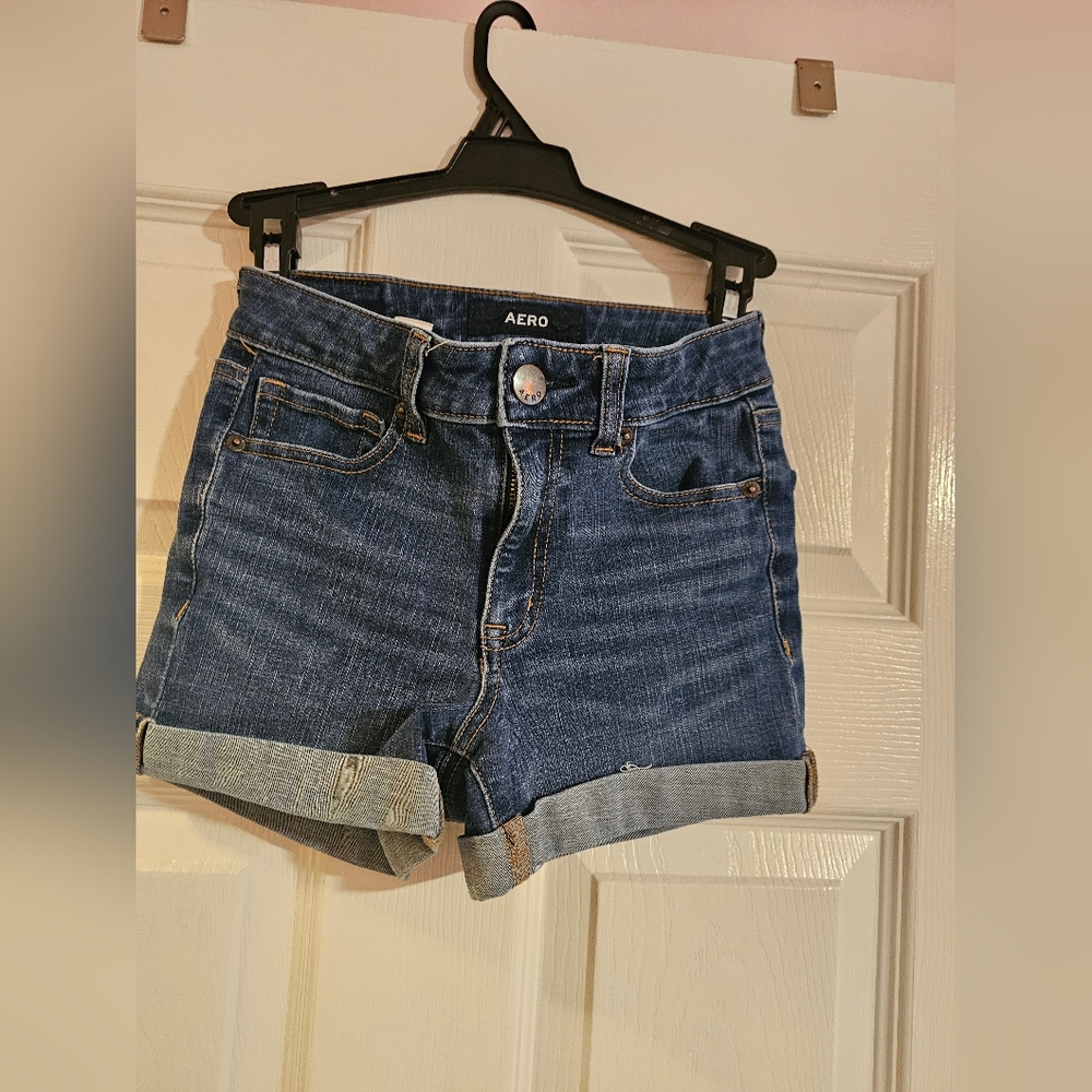 Aeropostale Blue Denim Jean Shorts with Cuffed Hem
